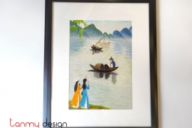 Hand-embroidered painting - Girls in Vietnamese long dress
